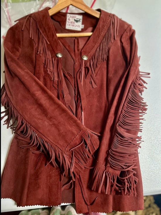 Char & Cher Designs Jackets & Blazers - Suede Fringe Jacket in Burgundy